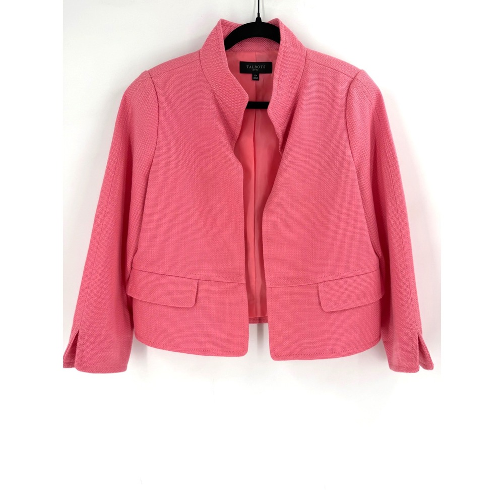 Talbots Blazer Women 12P Pink Textured Open Front Basketweave Career Barbiecore - Picture 12 of 12
